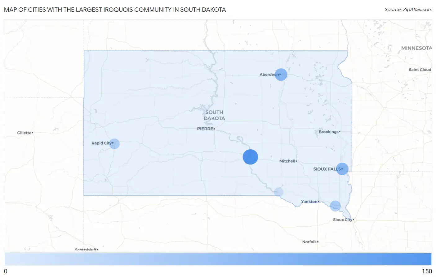 Cities with the Largest Iroquois Community in South Dakota Map