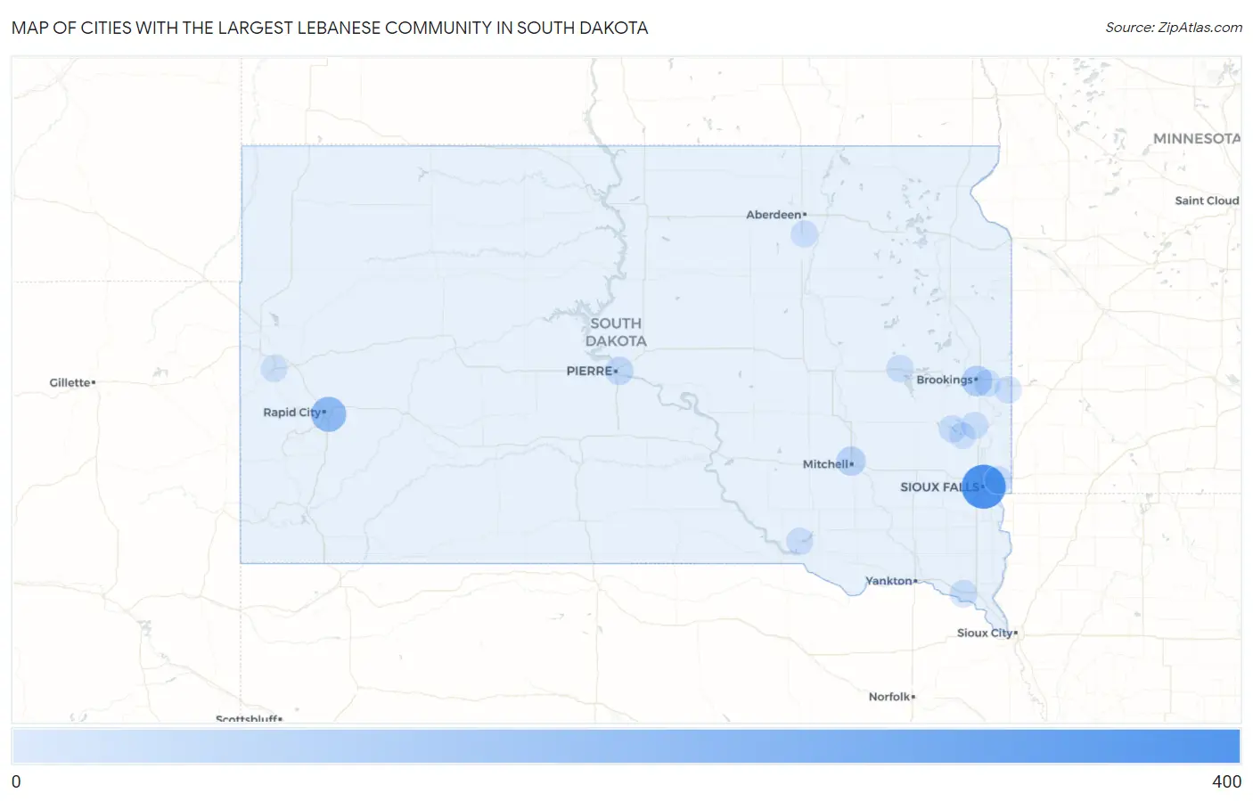 Cities with the Largest Lebanese Community in South Dakota Map