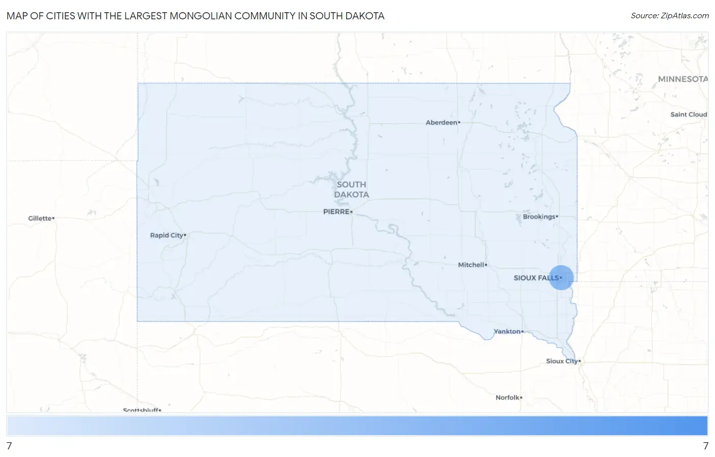 Cities with the Largest Mongolian Community in South Dakota Map