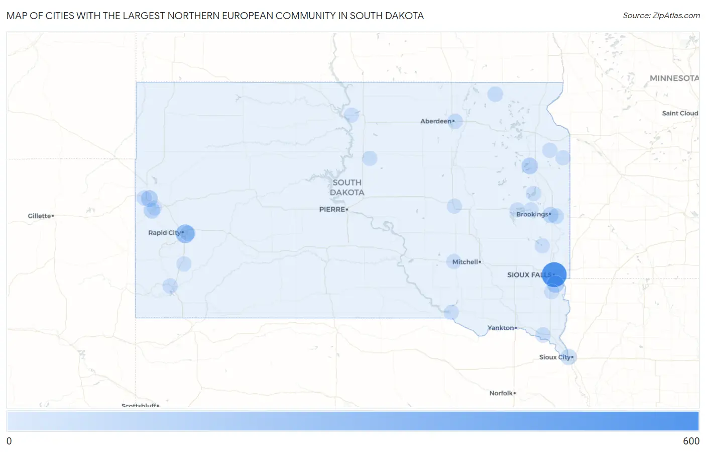 Cities with the Largest Northern European Community in South Dakota Map