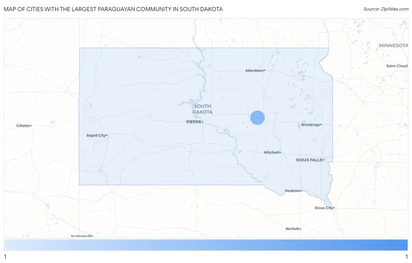 Cities with the Largest Paraguayan Community in South Dakota Map