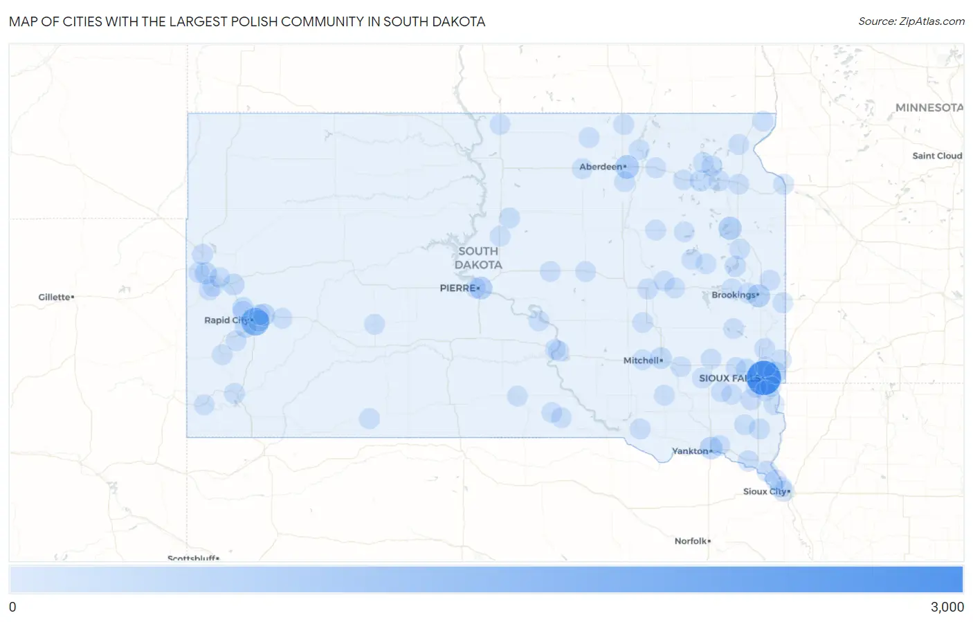 Cities with the Largest Polish Community in South Dakota Map