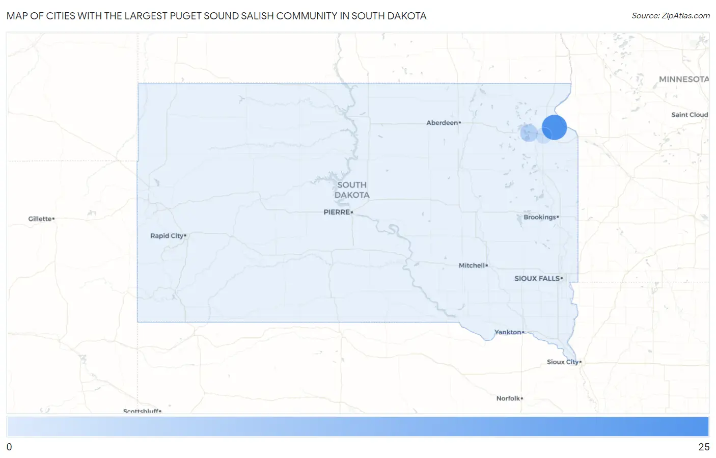 Cities with the Largest Puget Sound Salish Community in South Dakota Map