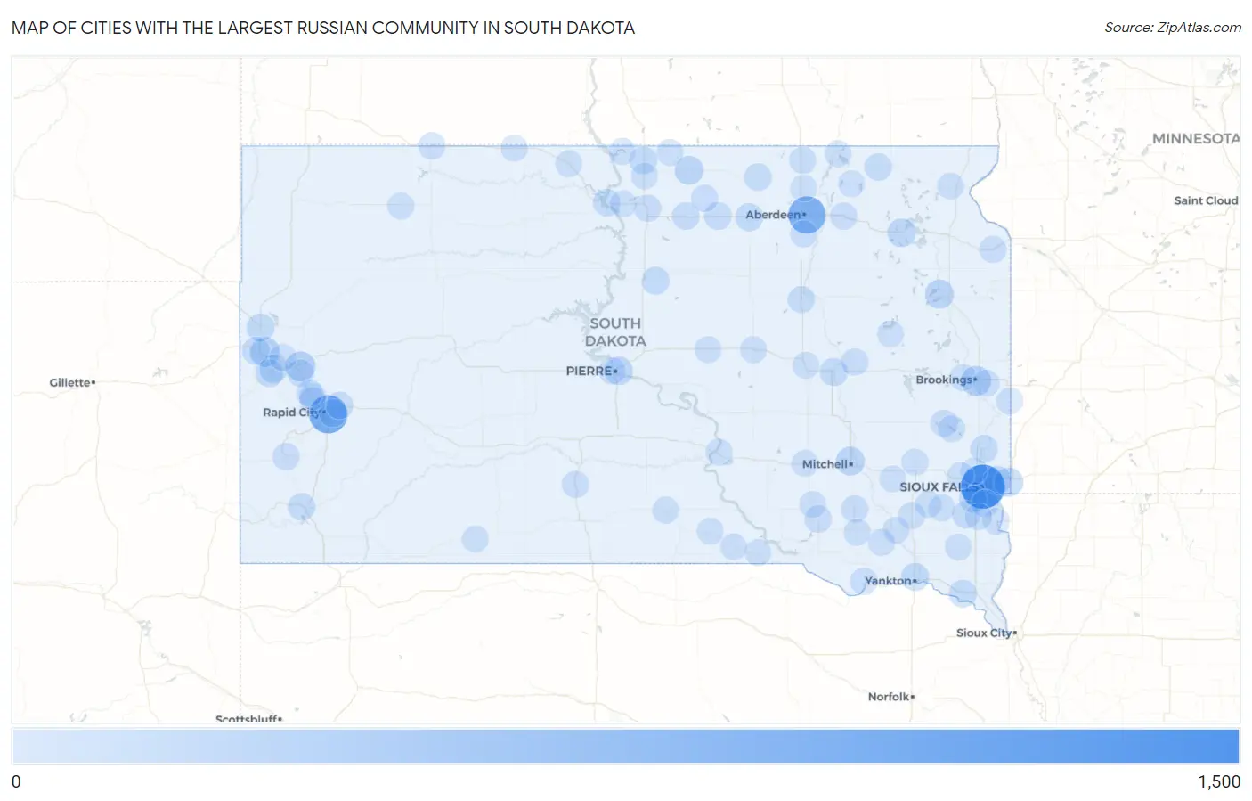 Cities with the Largest Russian Community in South Dakota Map