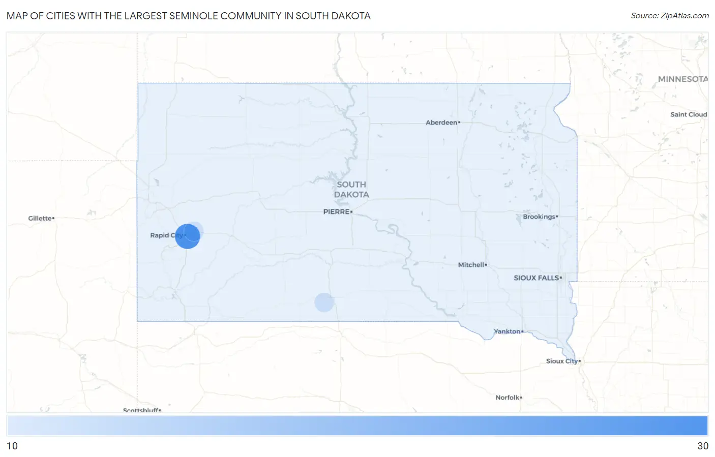 Cities with the Largest Seminole Community in South Dakota Map