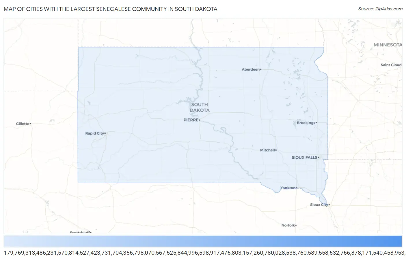 Cities with the Largest Senegalese Community in South Dakota Map