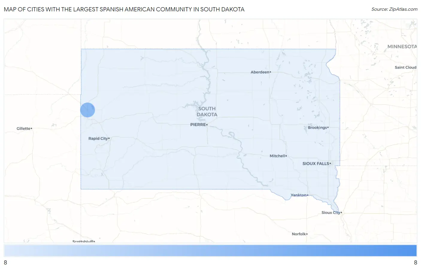 Cities with the Largest Spanish American Community in South Dakota Map