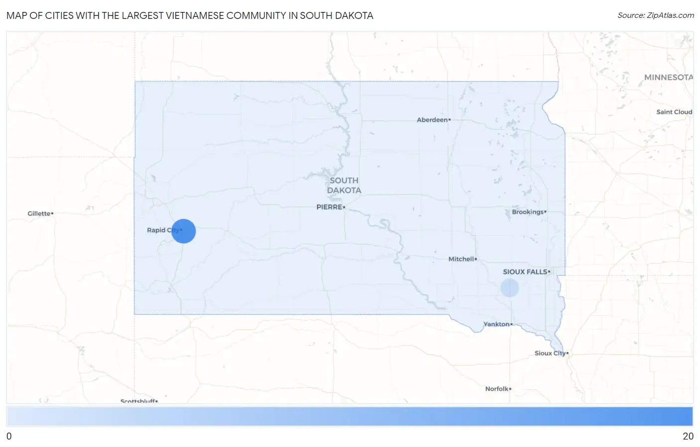 Cities with the Largest Vietnamese Community in South Dakota Map