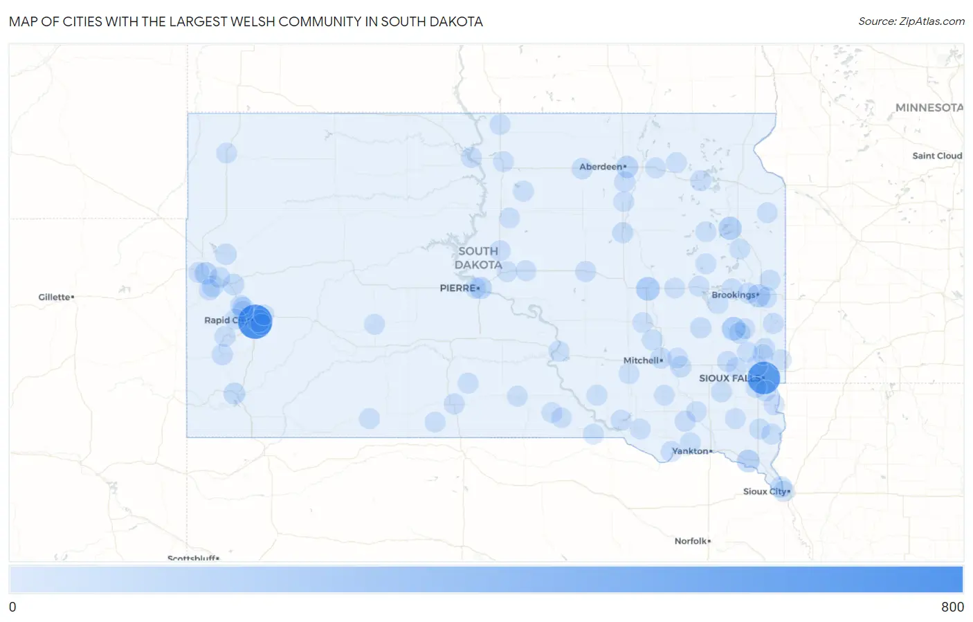 Cities with the Largest Welsh Community in South Dakota Map
