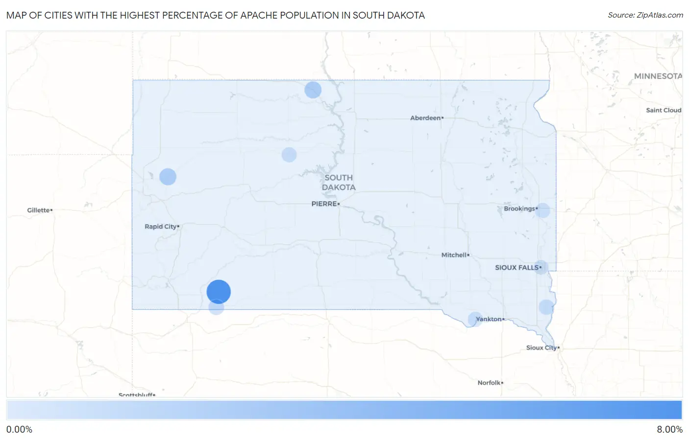 Cities with the Highest Percentage of Apache Population in South Dakota Map