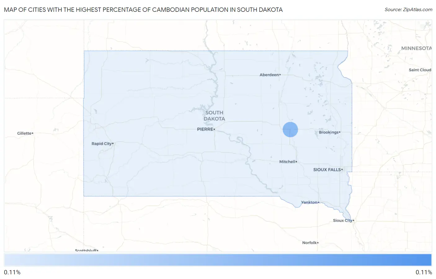 Cities with the Highest Percentage of Cambodian Population in South Dakota Map