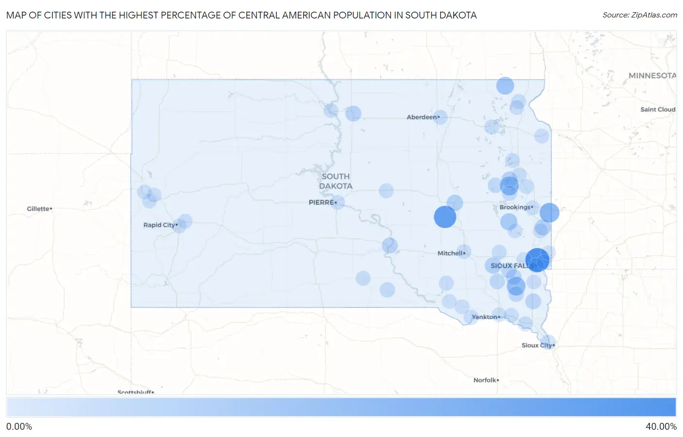 Cities with the Highest Percentage of Central American Population in South Dakota Map