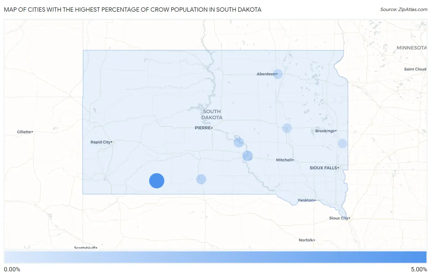 Cities with the Highest Percentage of Crow Population in South Dakota Map