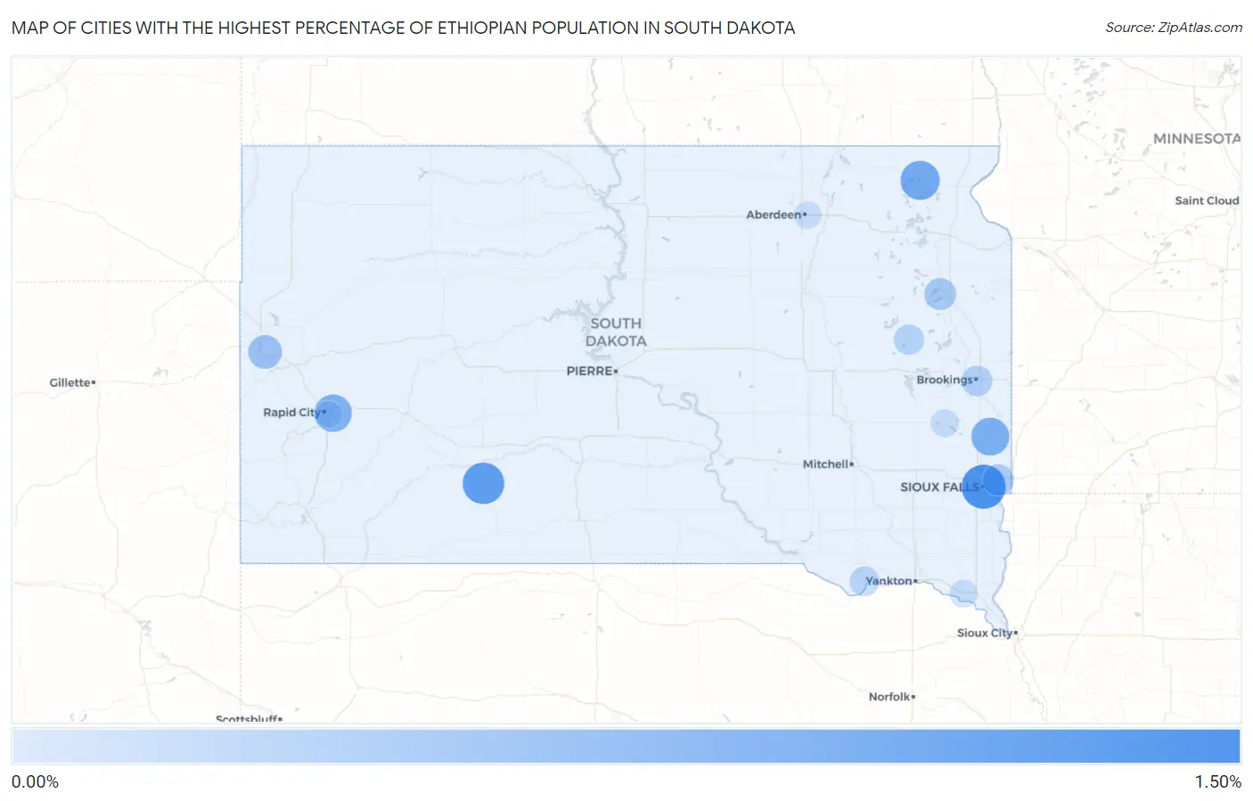 Cities with the Highest Percentage of Ethiopian Population in South Dakota Map
