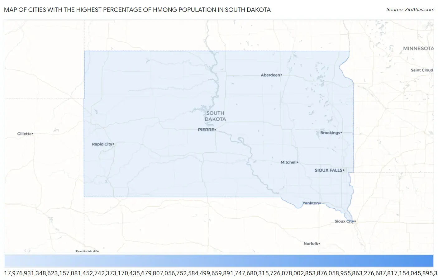 Cities with the Highest Percentage of Hmong Population in South Dakota Map