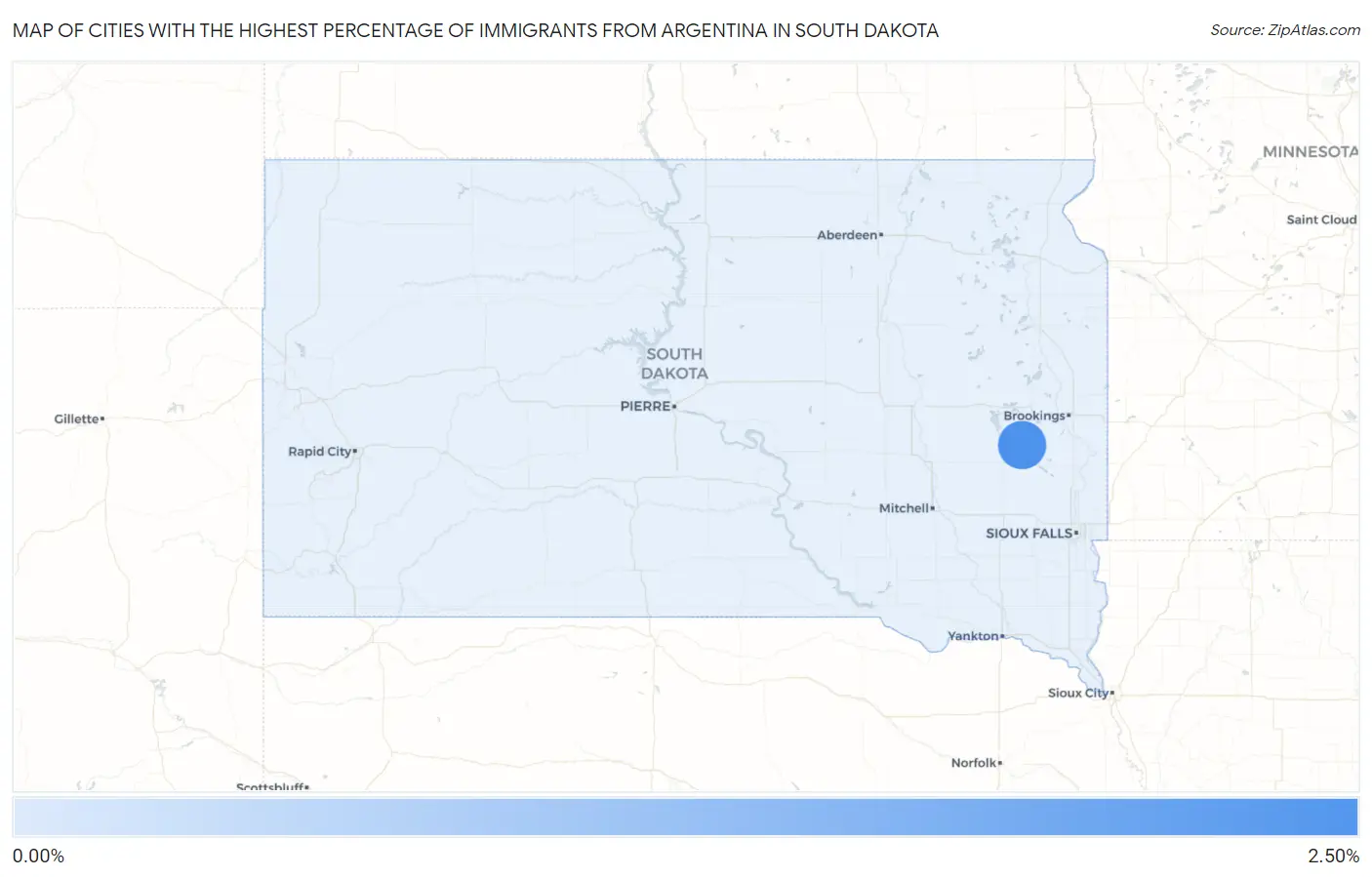 Cities with the Highest Percentage of Immigrants from Argentina in South Dakota Map