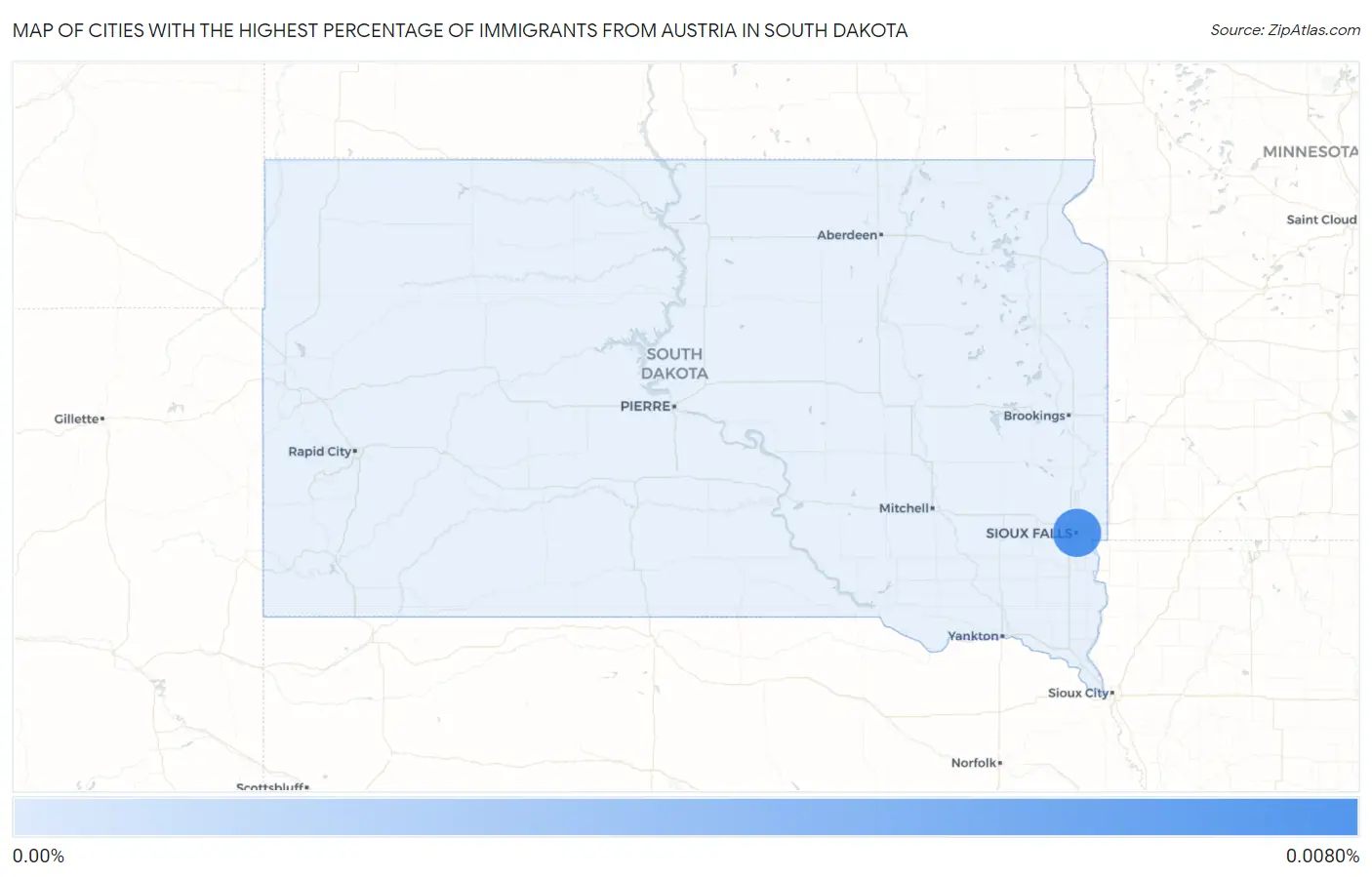 Cities with the Highest Percentage of Immigrants from Austria in South Dakota Map