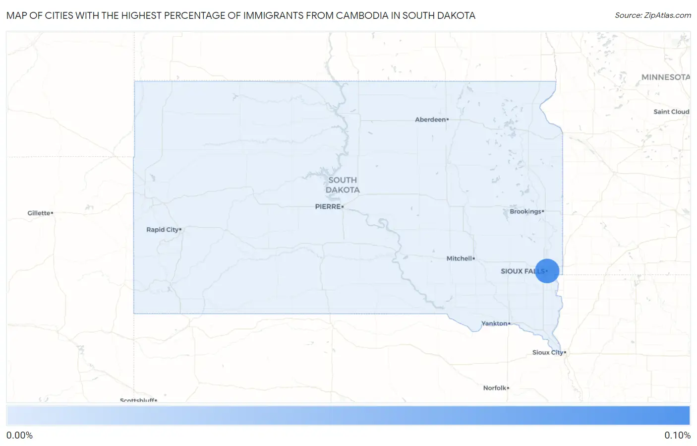 Cities with the Highest Percentage of Immigrants from Cambodia in South Dakota Map