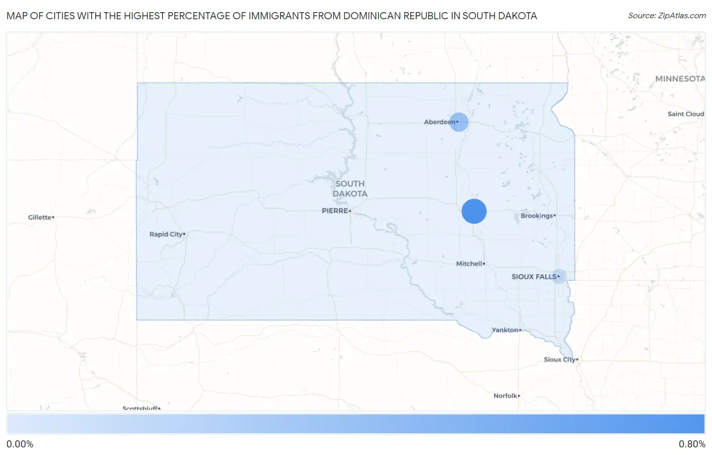 Cities with the Highest Percentage of Immigrants from Dominican Republic in South Dakota Map
