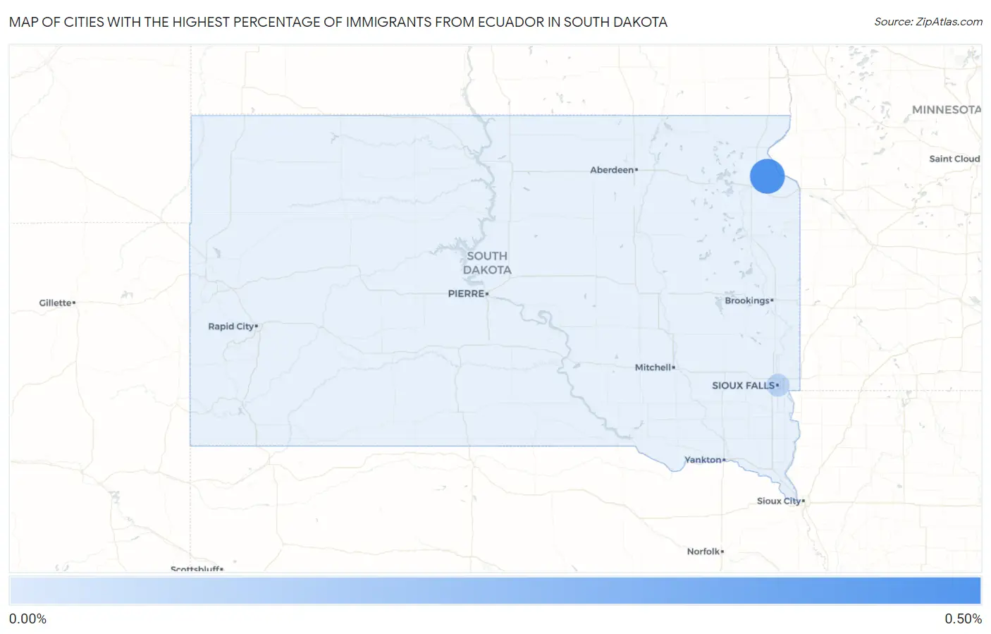 Cities with the Highest Percentage of Immigrants from Ecuador in South Dakota Map