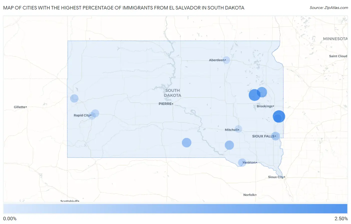 Cities with the Highest Percentage of Immigrants from El Salvador in South Dakota Map