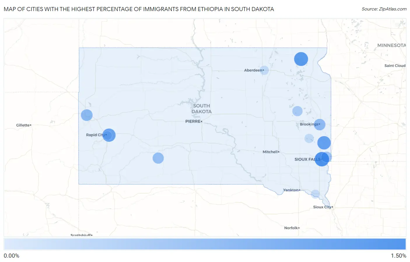 Cities with the Highest Percentage of Immigrants from Ethiopia in South Dakota Map