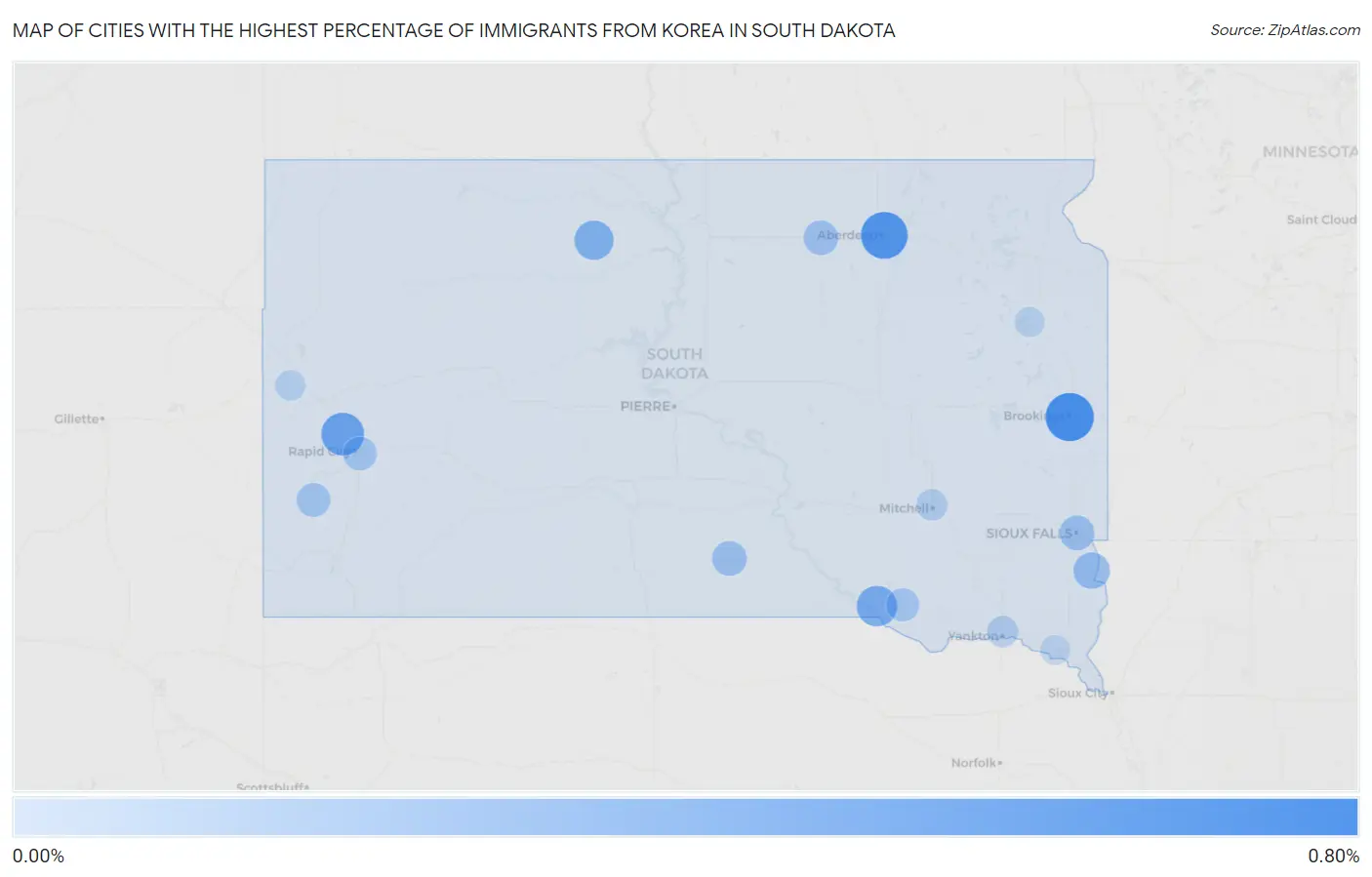 Cities with the Highest Percentage of Immigrants from Korea in South Dakota Map