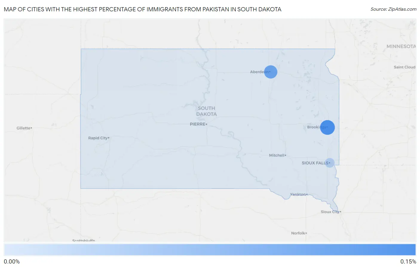 Cities with the Highest Percentage of Immigrants from Pakistan in South Dakota Map