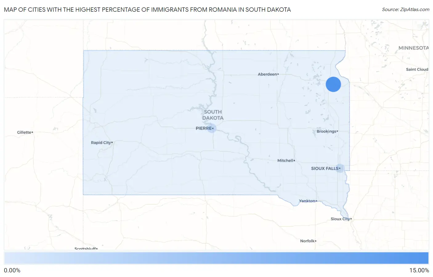 Cities with the Highest Percentage of Immigrants from Romania in South Dakota Map