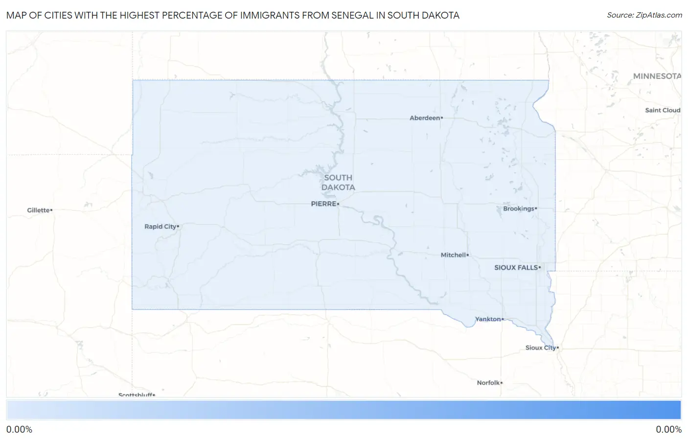Cities with the Highest Percentage of Immigrants from Senegal in South Dakota Map