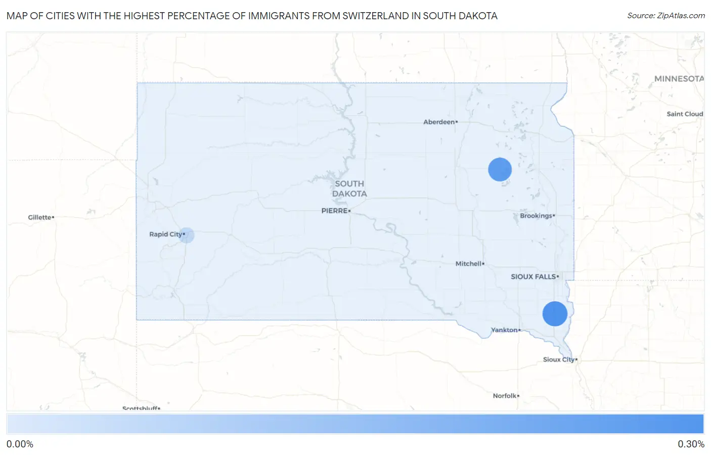 Cities with the Highest Percentage of Immigrants from Switzerland in South Dakota Map
