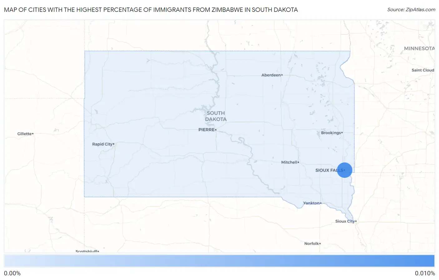 Cities with the Highest Percentage of Immigrants from Zimbabwe in South Dakota Map