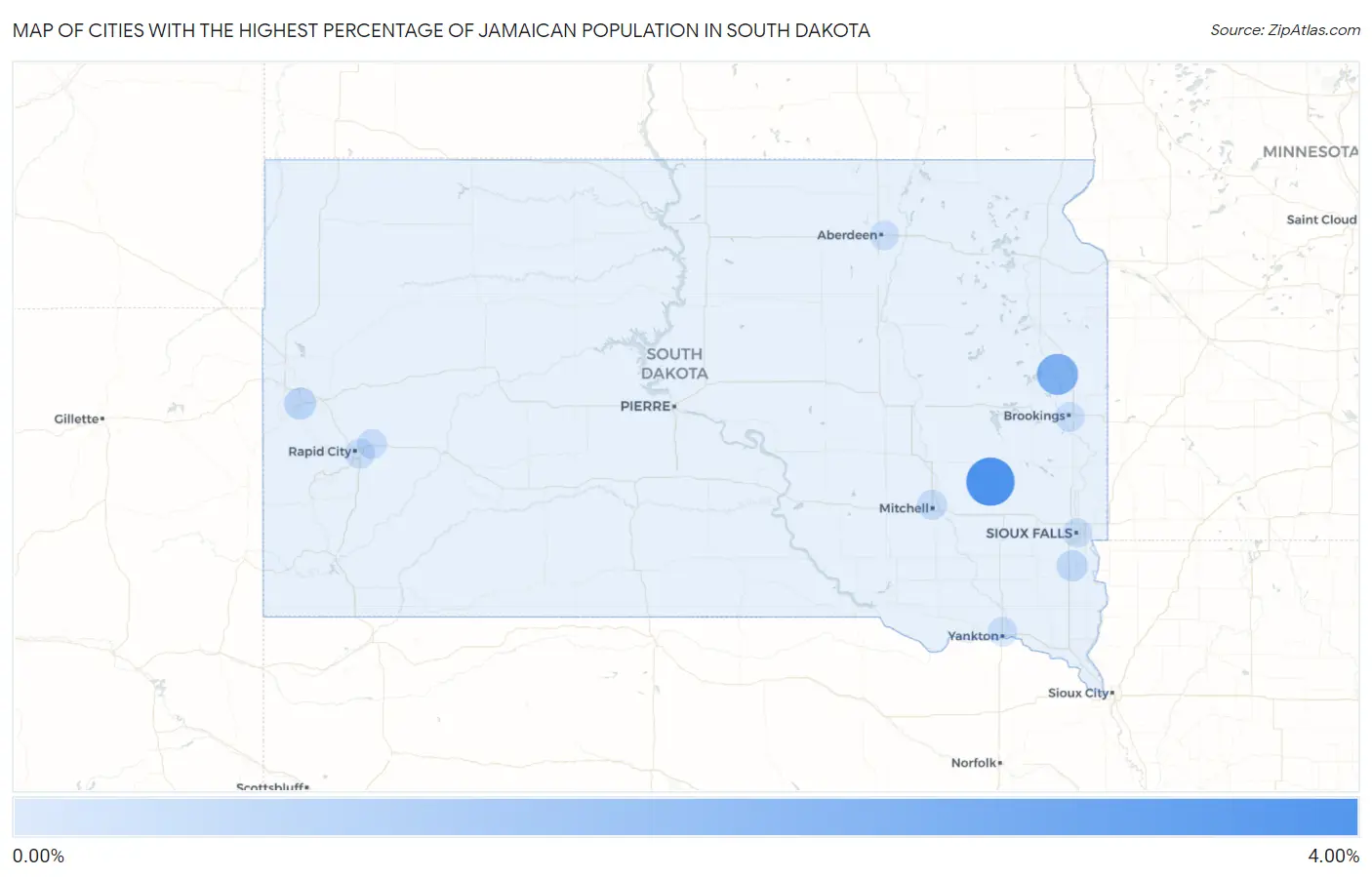 Cities with the Highest Percentage of Jamaican Population in South Dakota Map