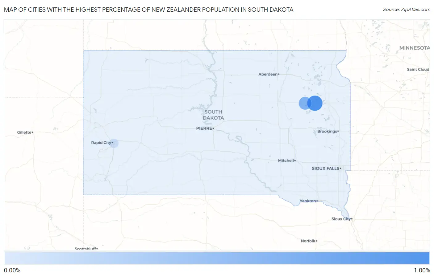 Cities with the Highest Percentage of New Zealander Population in South Dakota Map