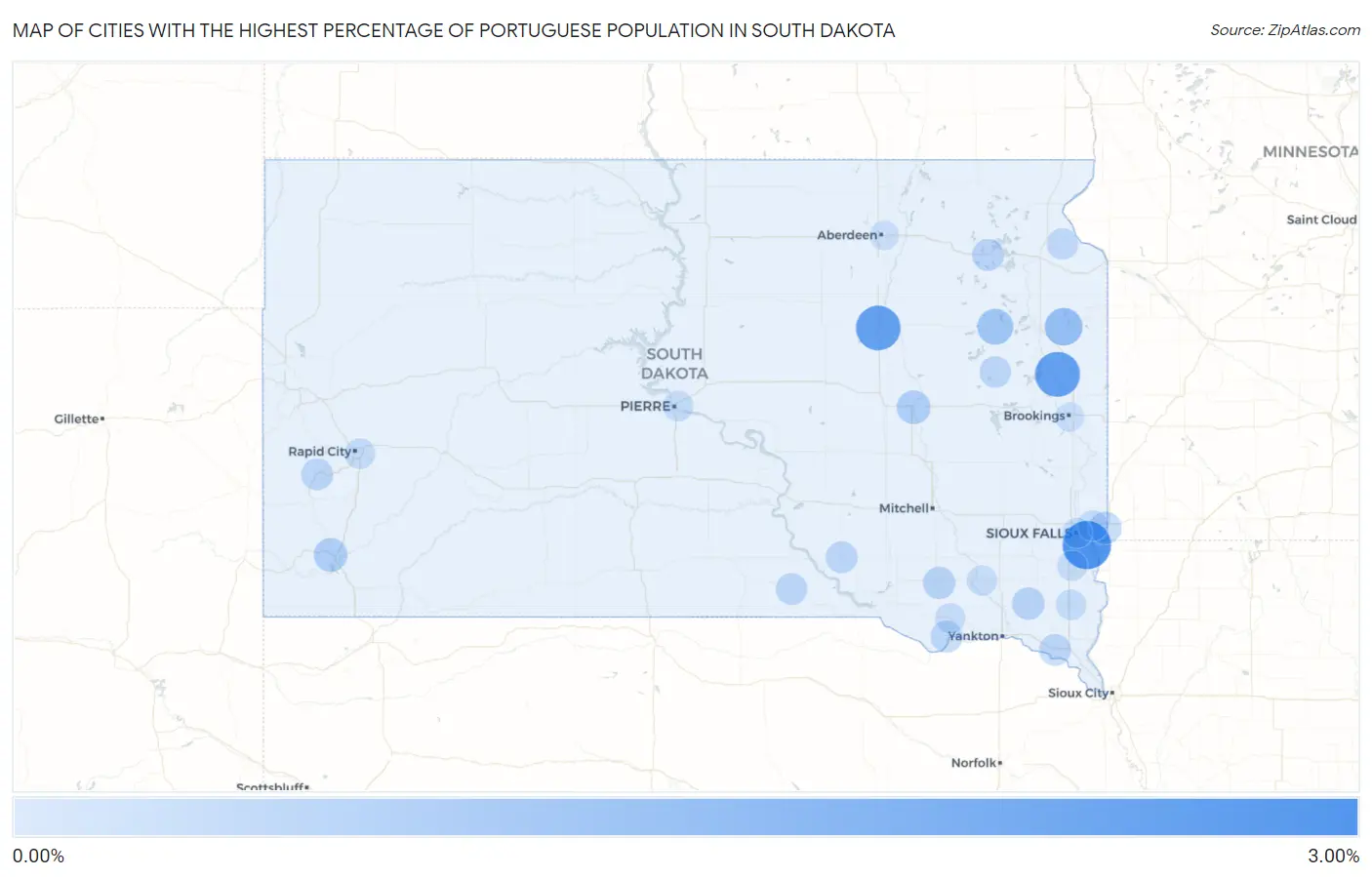 Cities with the Highest Percentage of Portuguese Population in South Dakota Map