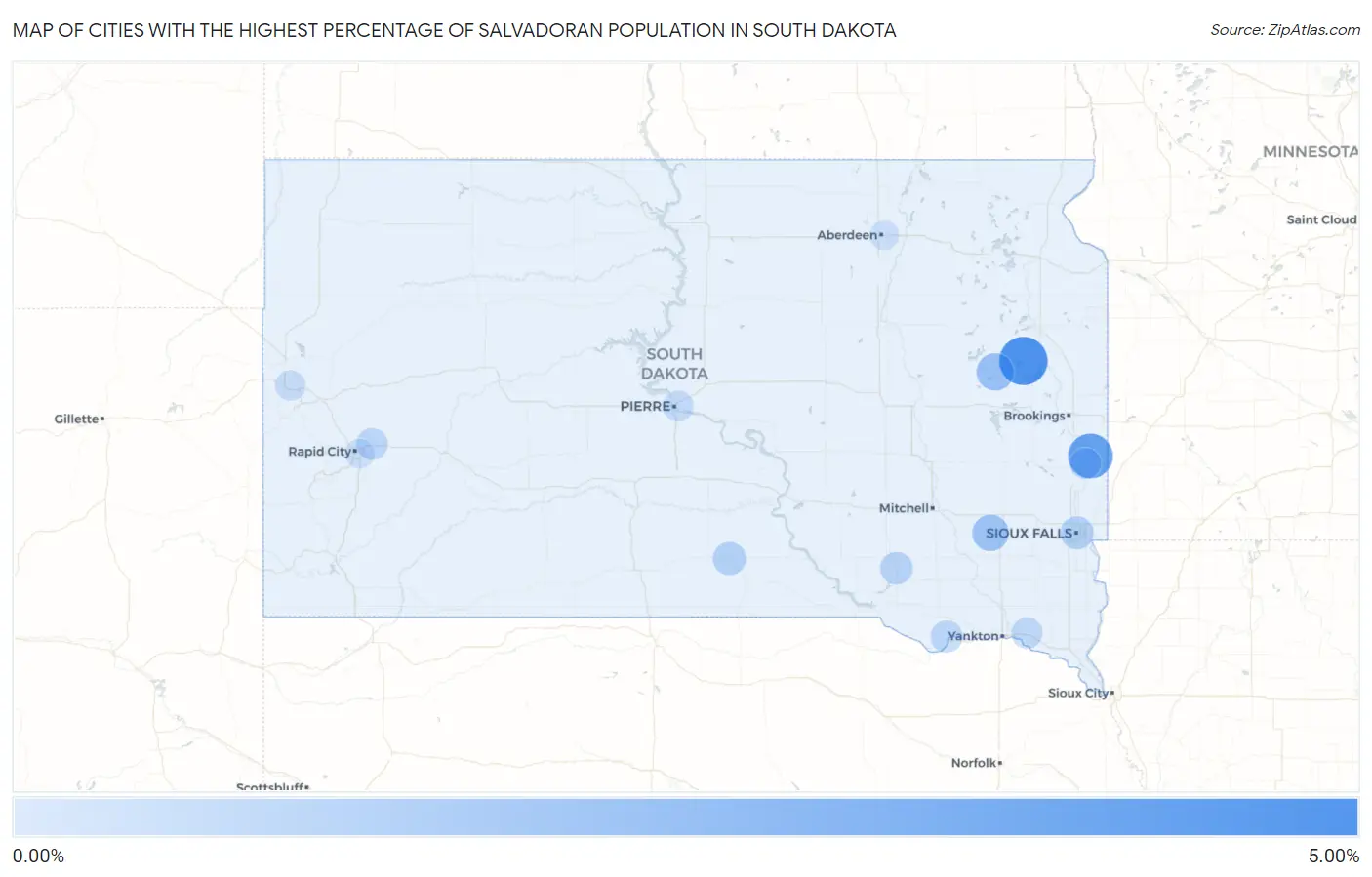 Cities with the Highest Percentage of Salvadoran Population in South Dakota Map