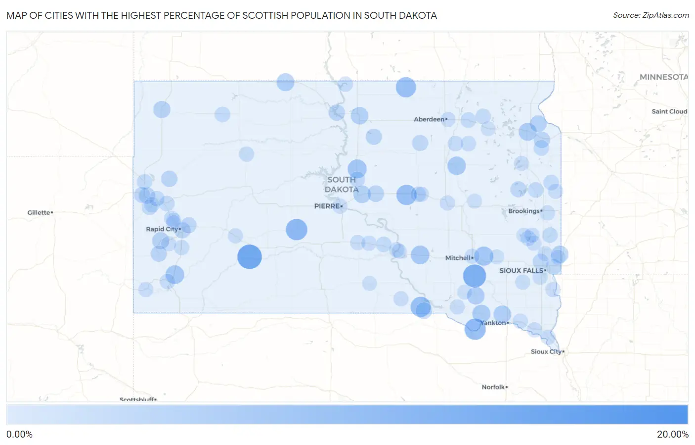 Cities with the Highest Percentage of Scottish Population in South Dakota Map