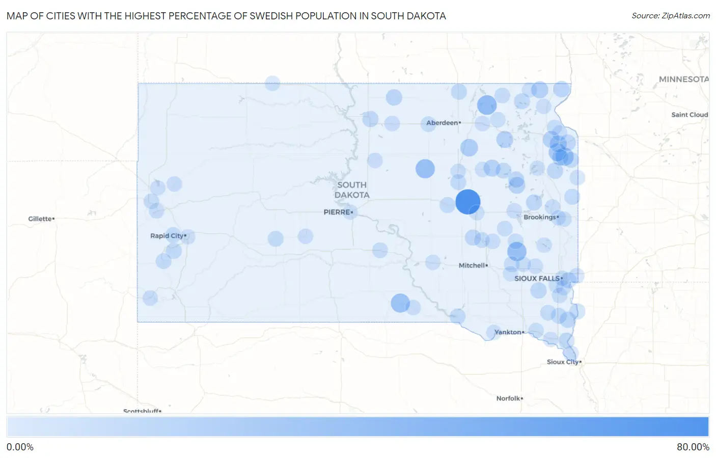 Cities with the Highest Percentage of Swedish Population in South Dakota Map