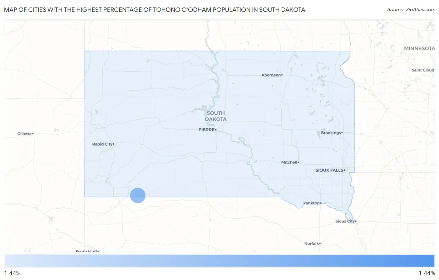 Cities with the Highest Percentage of Tohono O'Odham Population in South Dakota Map