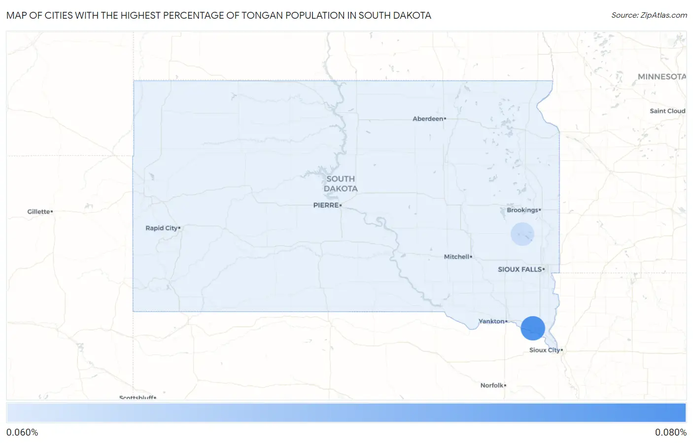 Cities with the Highest Percentage of Tongan Population in South Dakota Map