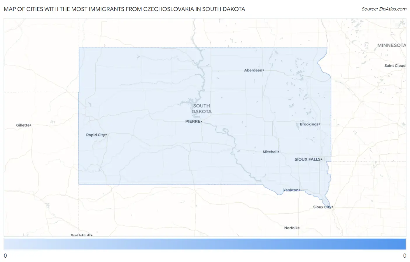 Cities with the Most Immigrants from Czechoslovakia in South Dakota Map