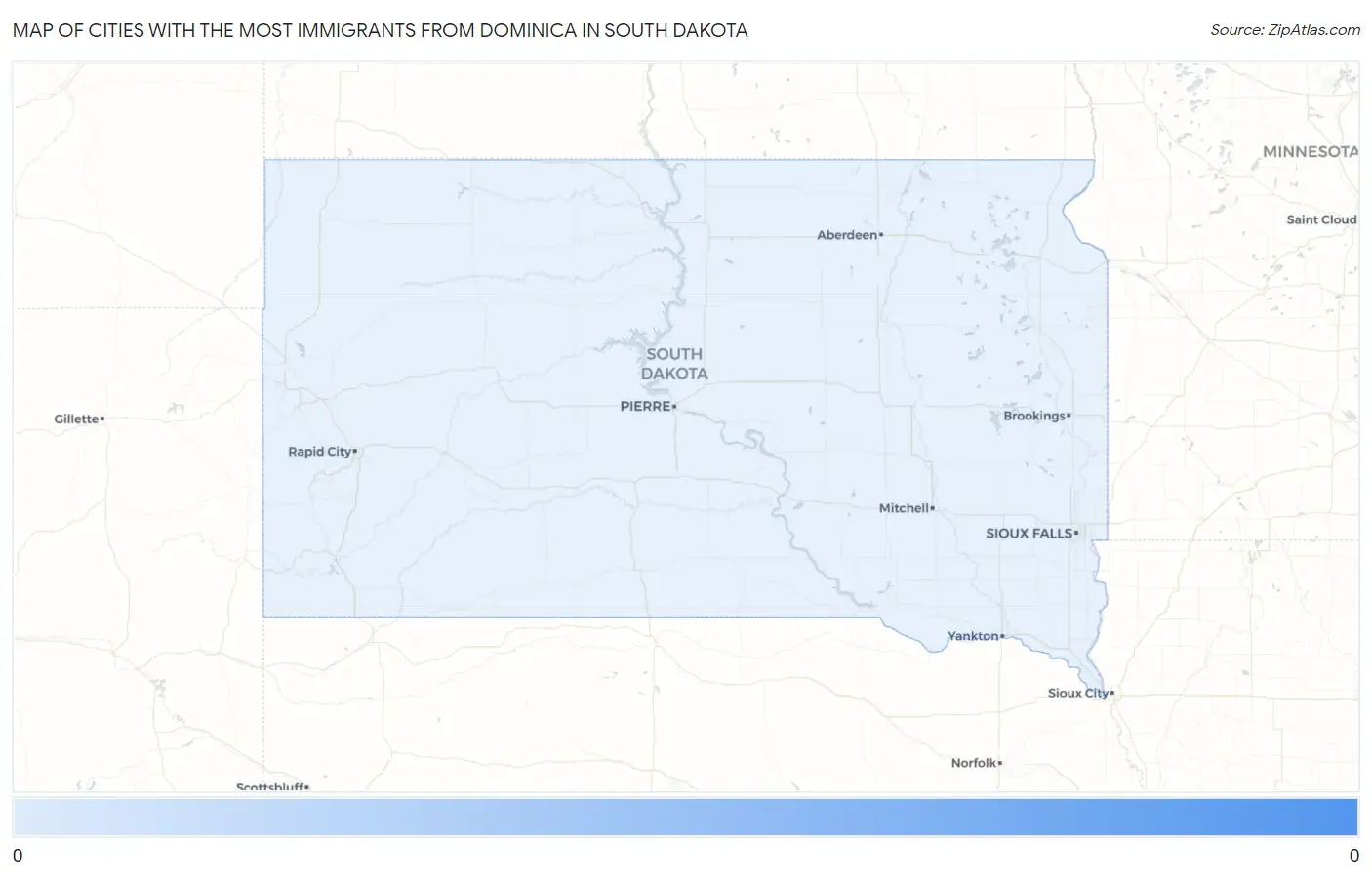 Cities with the Most Immigrants from Dominica in South Dakota Map