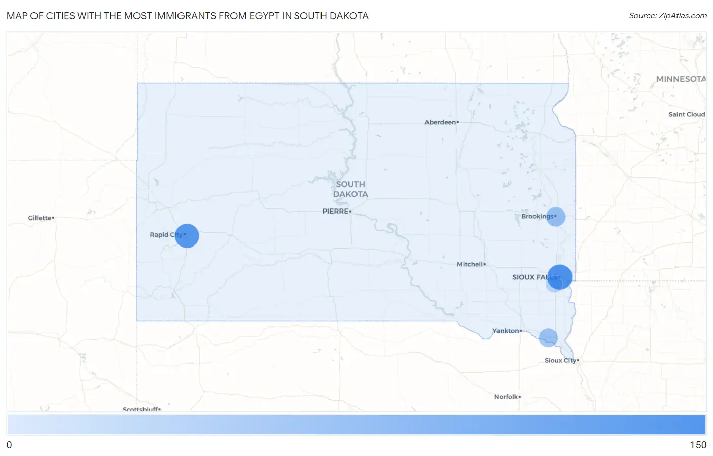 Cities with the Most Immigrants from Egypt in South Dakota Map