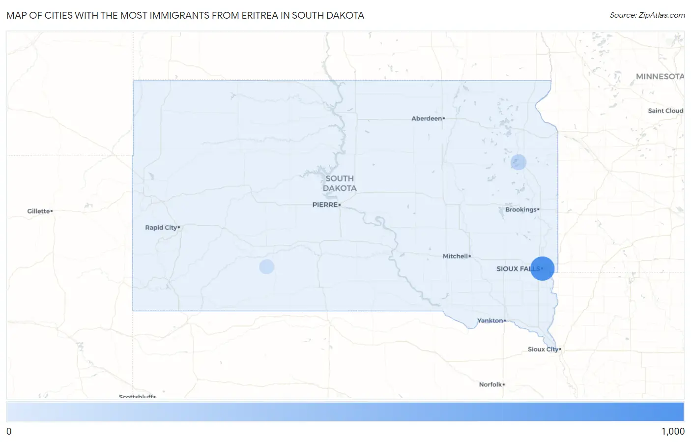 Cities with the Most Immigrants from Eritrea in South Dakota Map