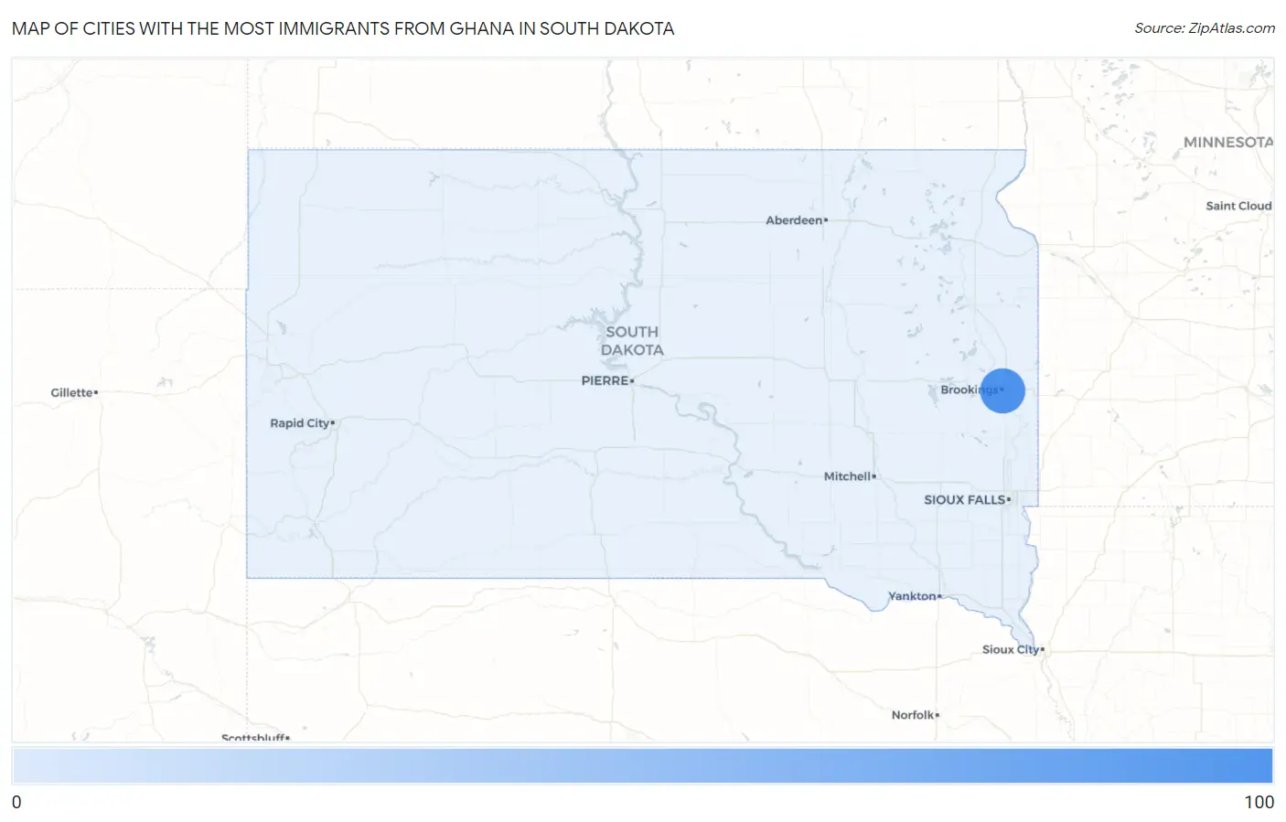 Cities with the Most Immigrants from Ghana in South Dakota Map