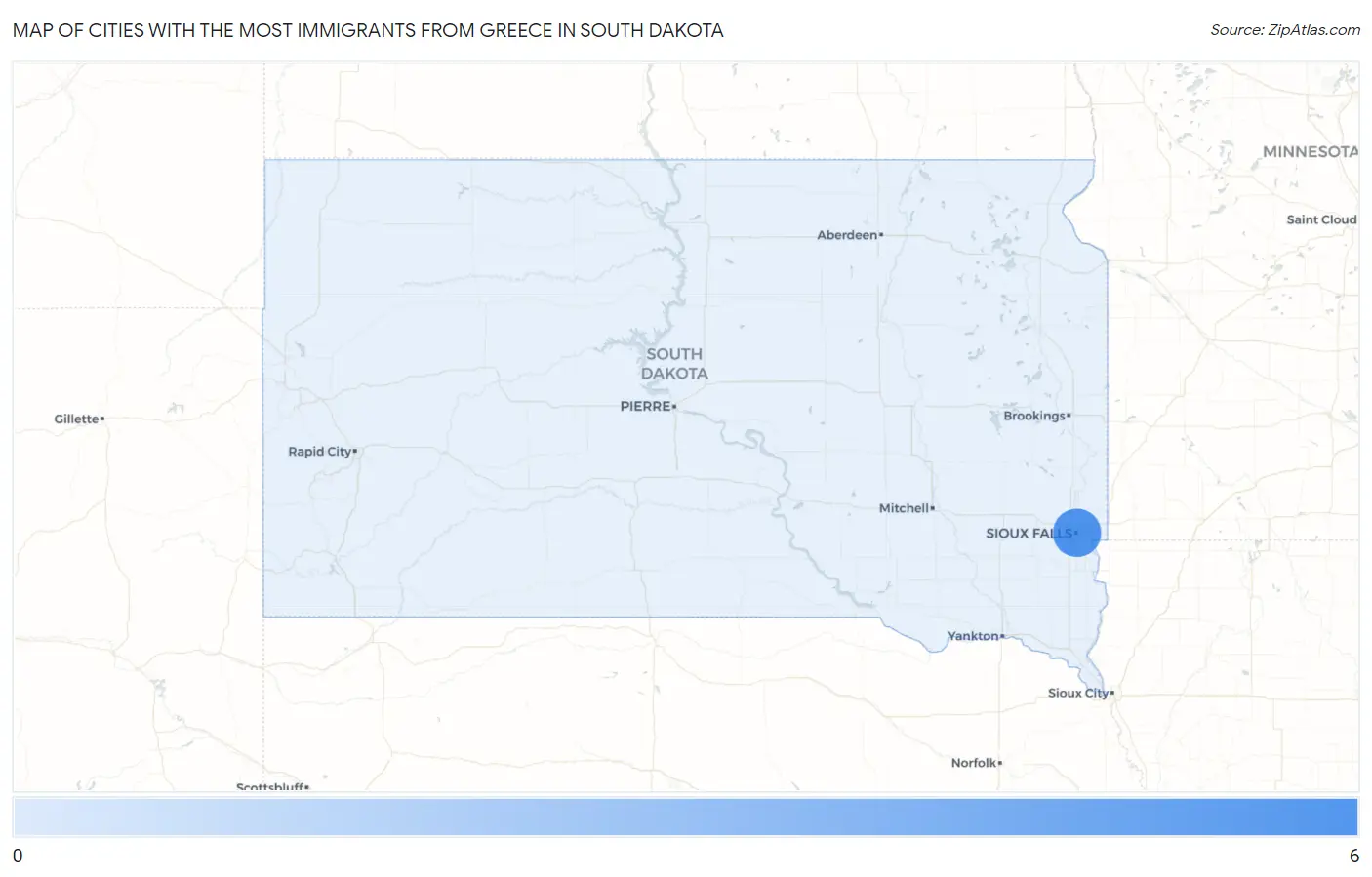Cities with the Most Immigrants from Greece in South Dakota Map