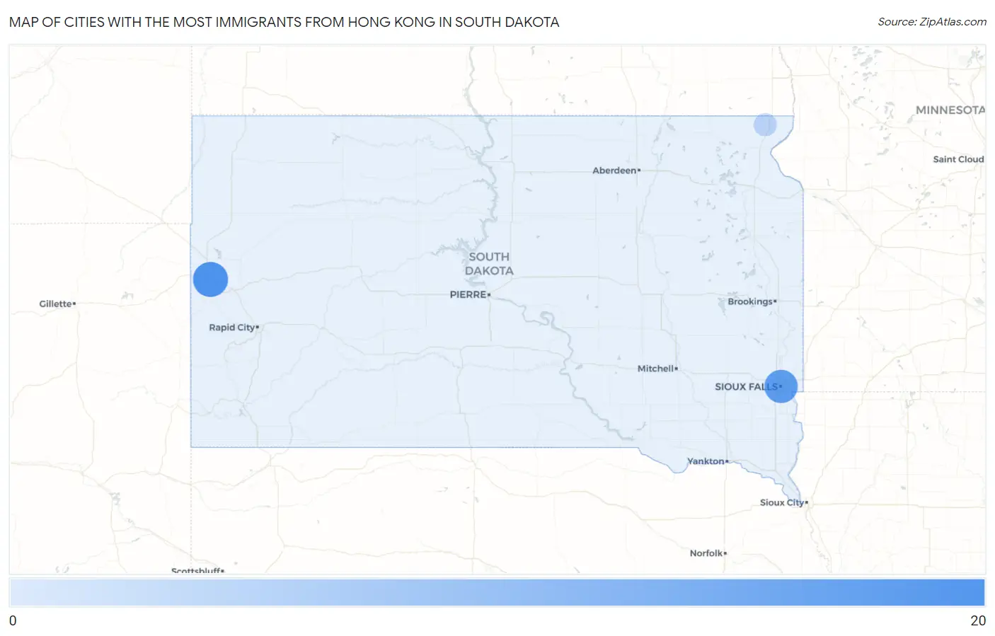 Cities with the Most Immigrants from Hong Kong in South Dakota Map
