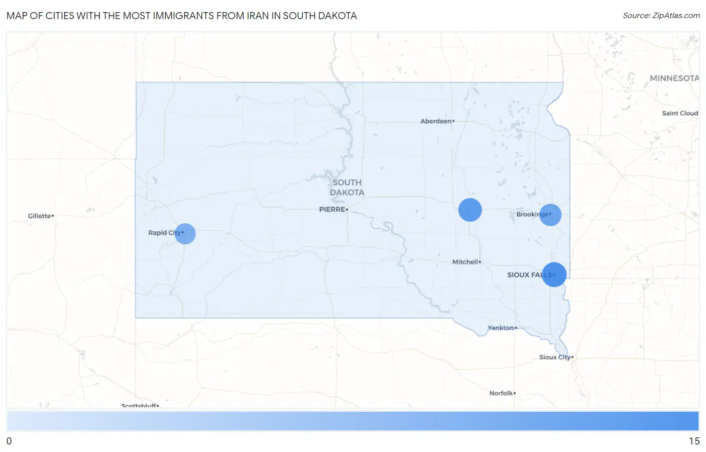 Cities with the Most Immigrants from Iran in South Dakota Map
