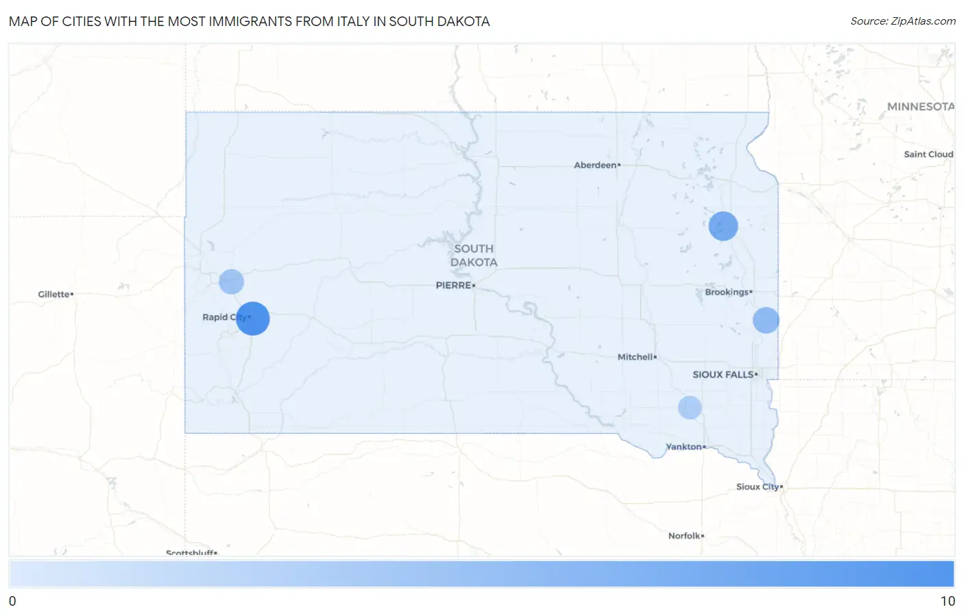 Cities with the Most Immigrants from Italy in South Dakota Map
