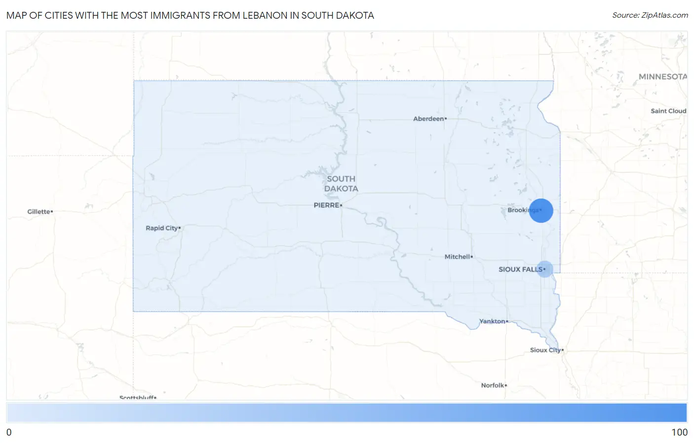 Cities with the Most Immigrants from Lebanon in South Dakota Map